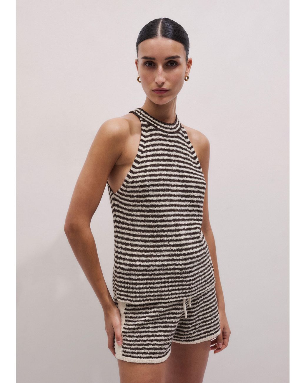 ME+EM Brown Stripe Halterneck Tank