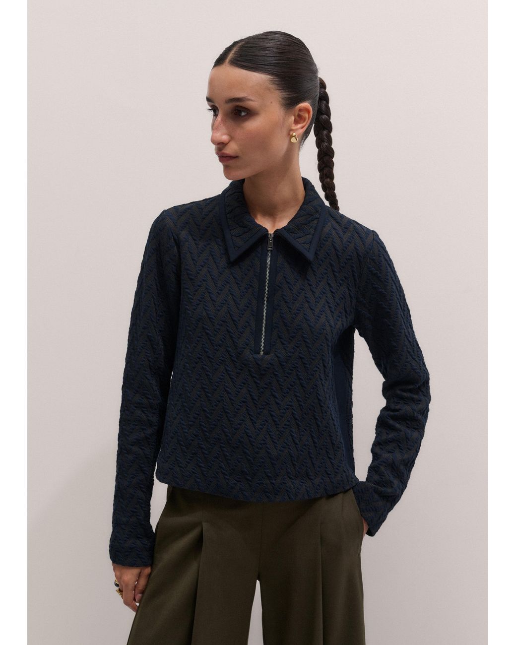 ME+EM Blue Graphic Jacquard Swing Top-Rich