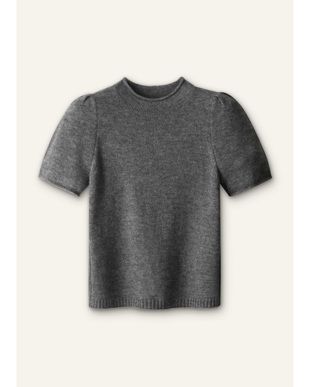 ME+EM Gray Merino Cashmere Silk Pouf Sleeve Knit Tee Mid Melange