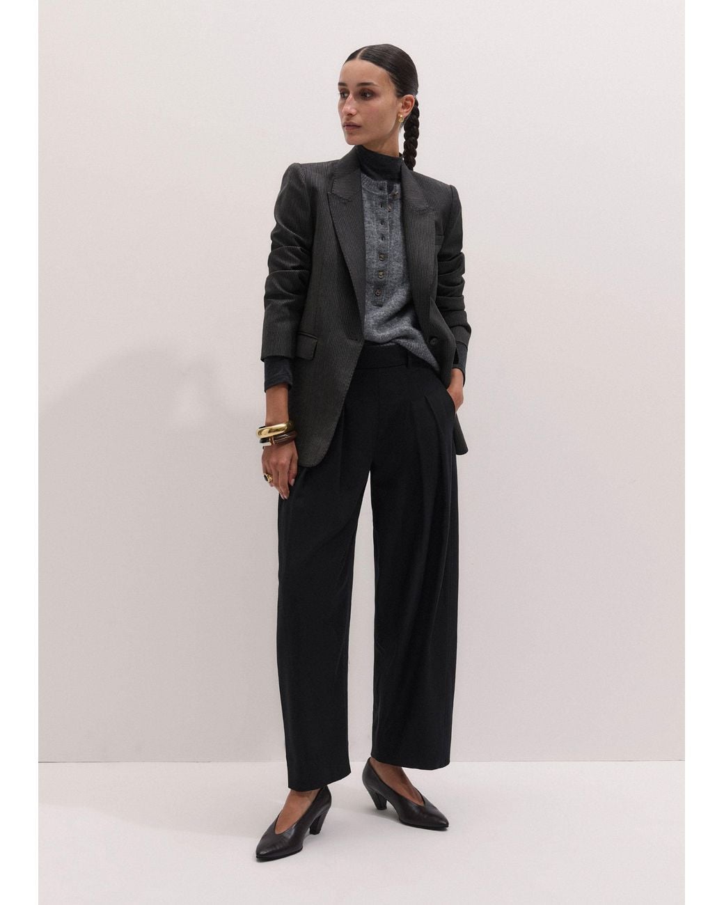ME+EM Black Exaggerated Taper Trouser