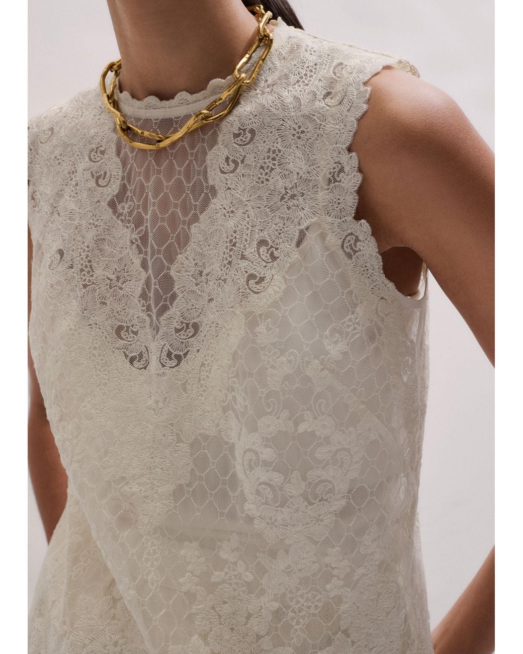 ME+EM Natural Embroidered Tulle Top + Cami