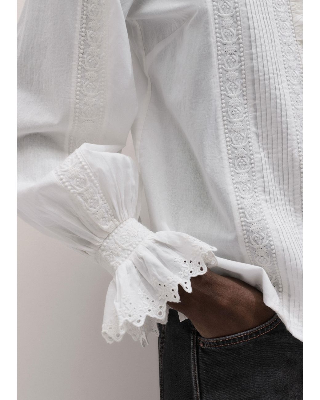 ME+EM Multicolor Cotton Voile Trim Detail Blouse