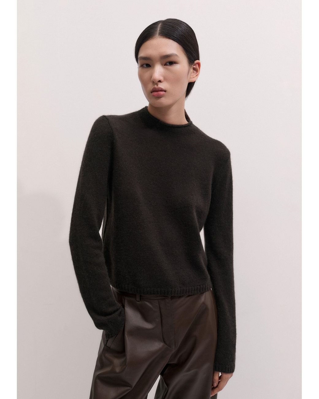 ME+EM Black Merino Cashmere Silk High Neck Straight Jumper