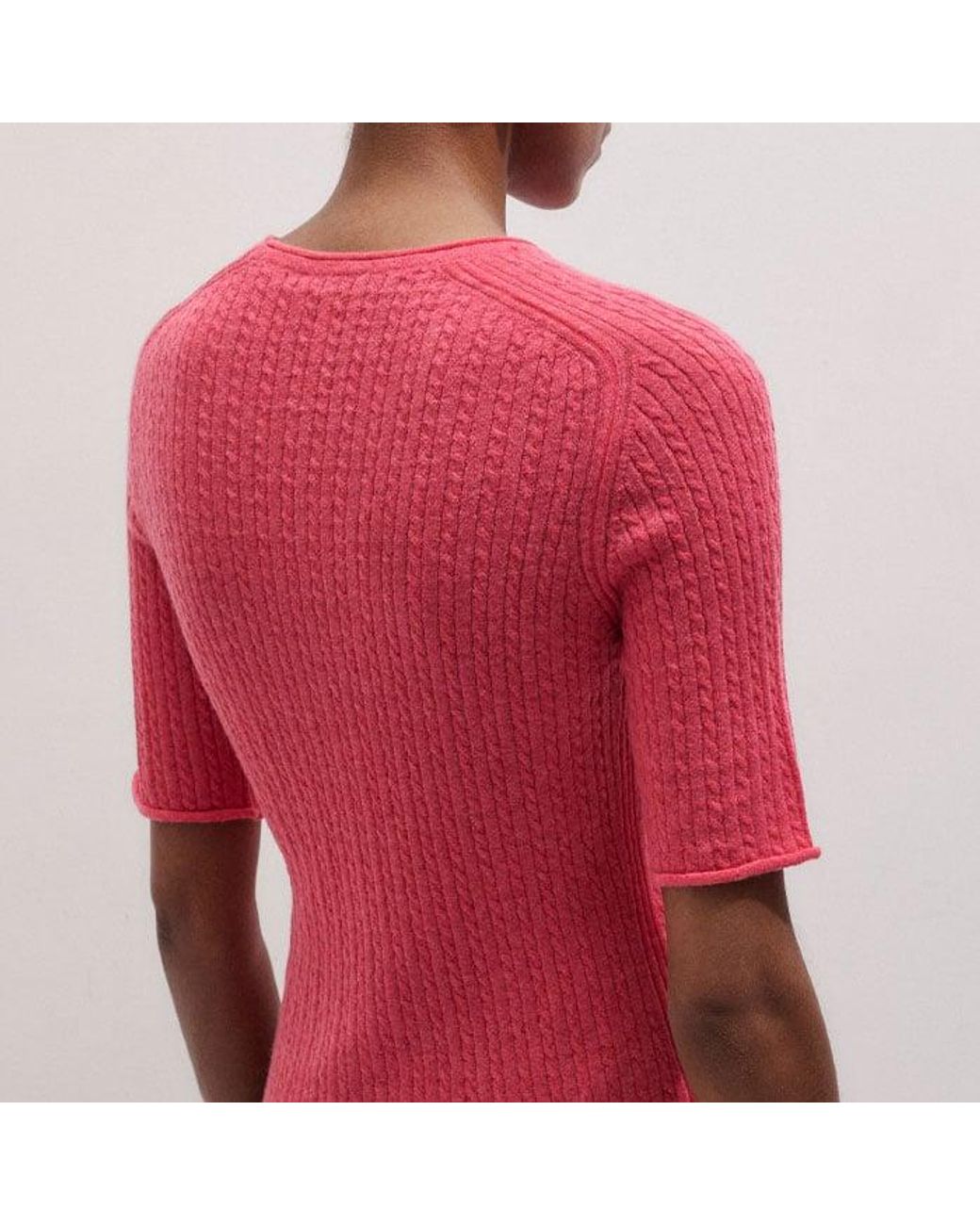 ME+EM Pink Lofty Fine Cable Knit Slim Tee