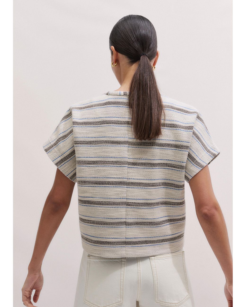 ME+EM Brown Textured Stripe Tee