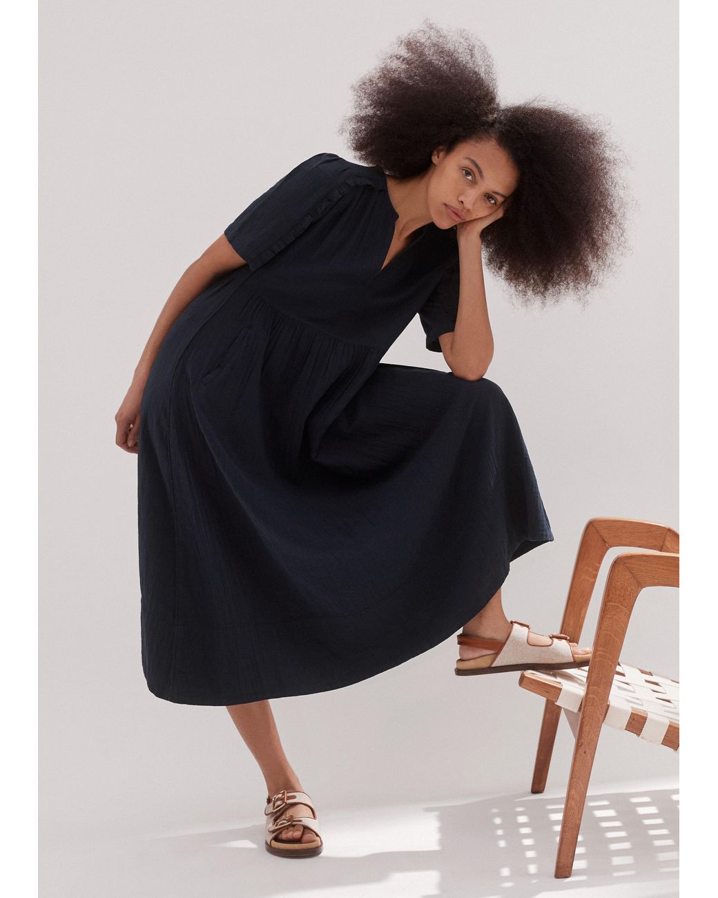 ME EM Cheesecloth Relaxed Ruffle Midi Dress in Blue Lyst UK