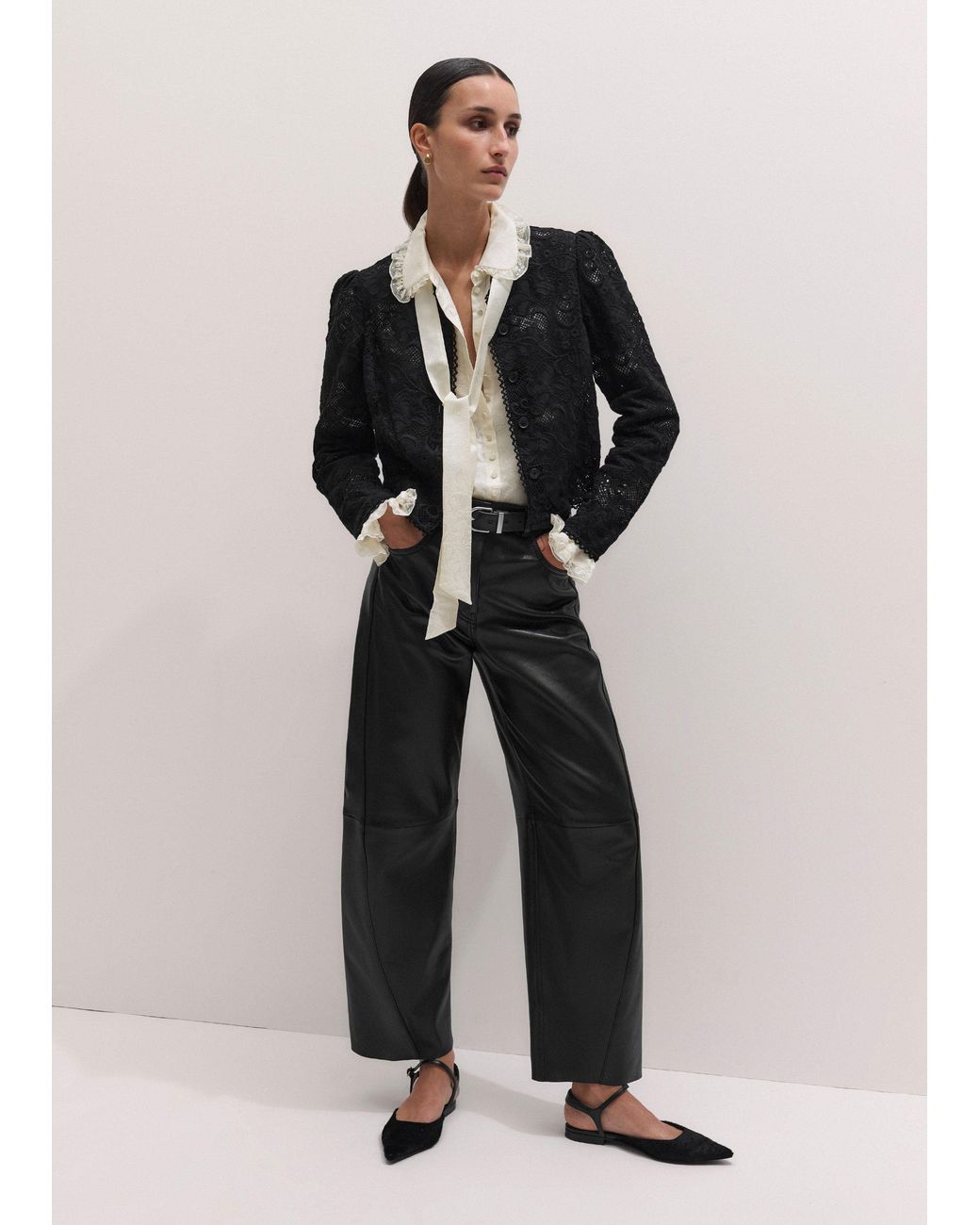 ME+EM Black Delicate Lace Jacket Blouse