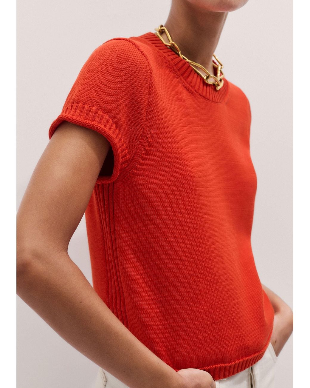 ME+EM Red Shrunken Straight Knit Baby Tee