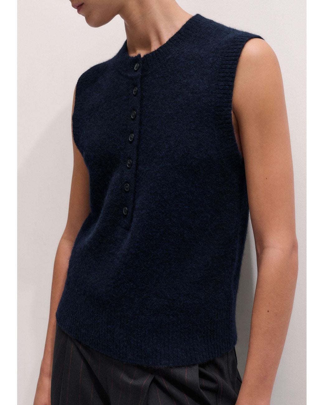 ME+EM Blue Henley Straight Knit Vest