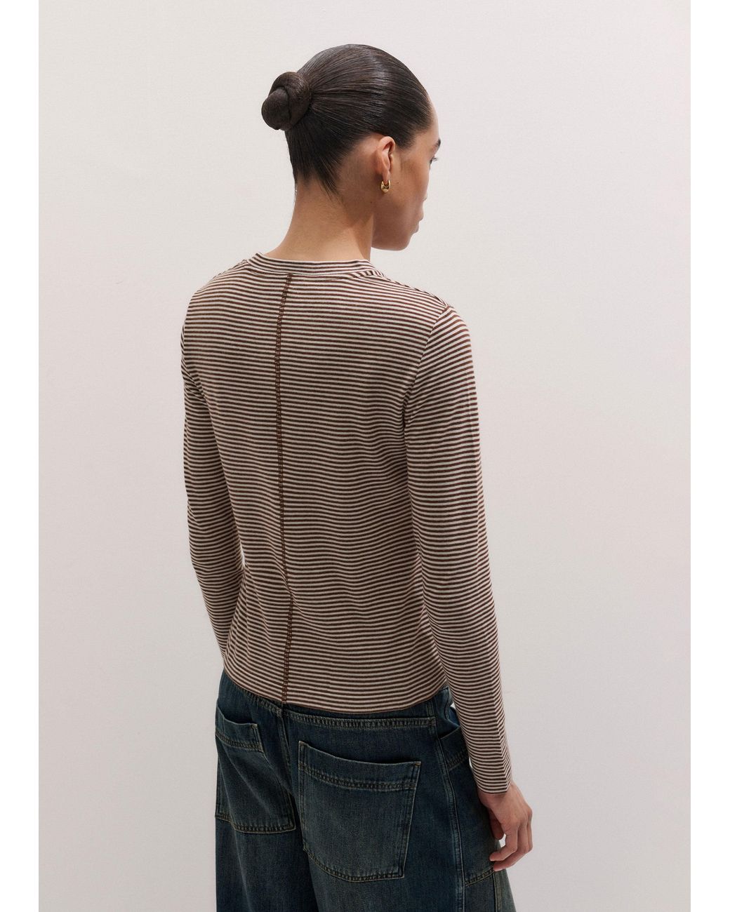 ME+EM Multicolor Micro Stripe Long Sleeve Top Soft-Pecan