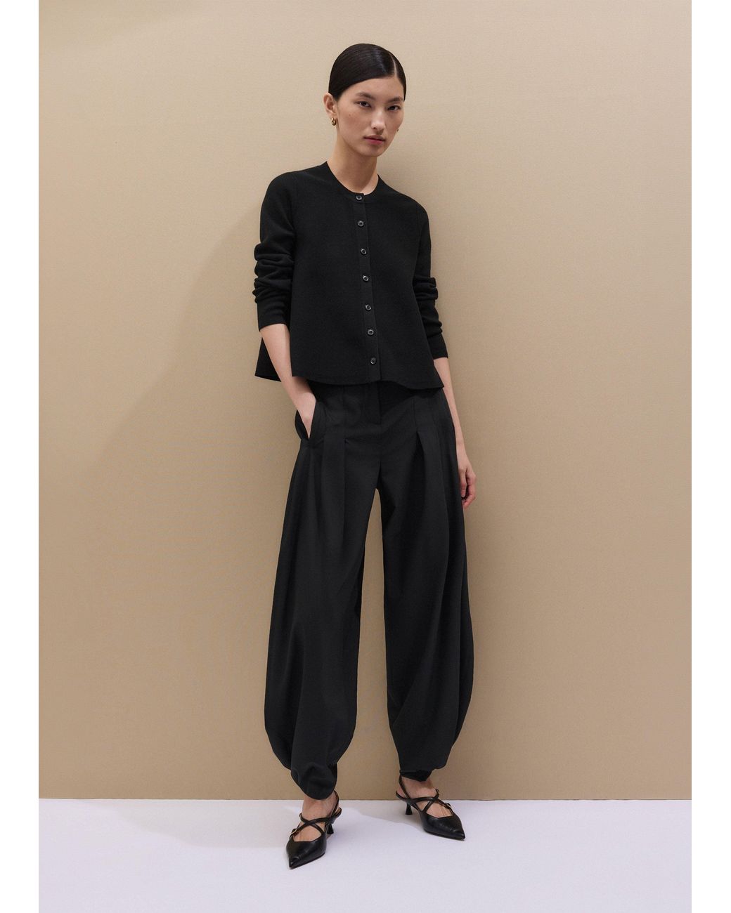 ME+EM Black Wool Stretch Button Through Swing Cardigan