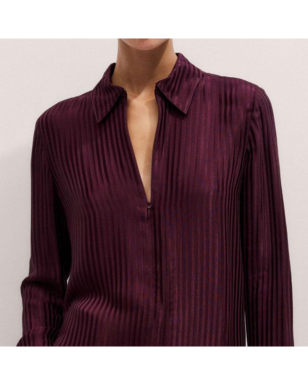 ME+EM Purple Am-Pm Stripe Fluid Satin Shirt + Tie