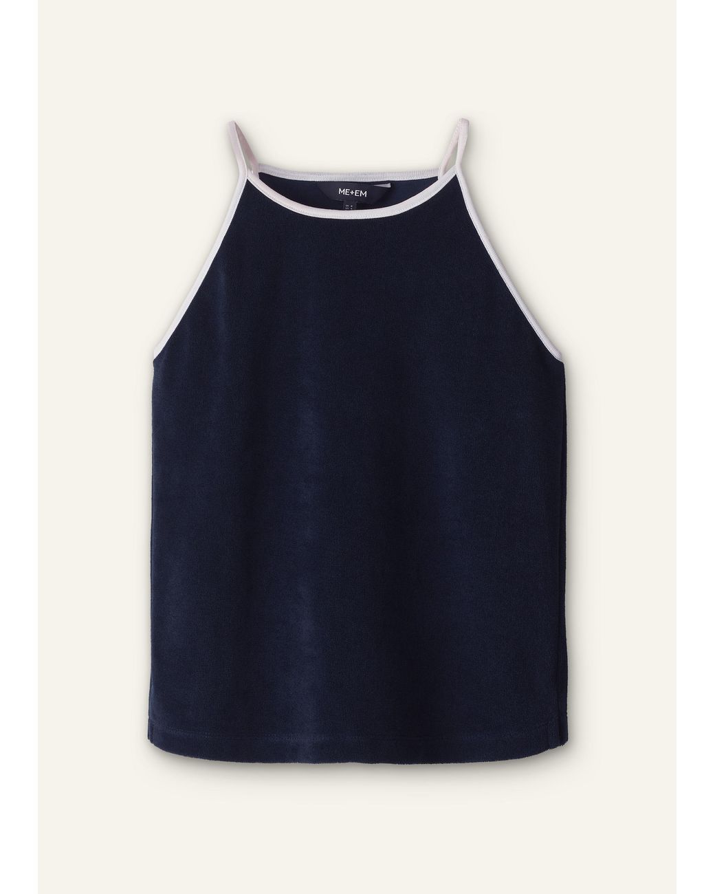 ME+EM Blue Towelling Halterneck Top-Cream