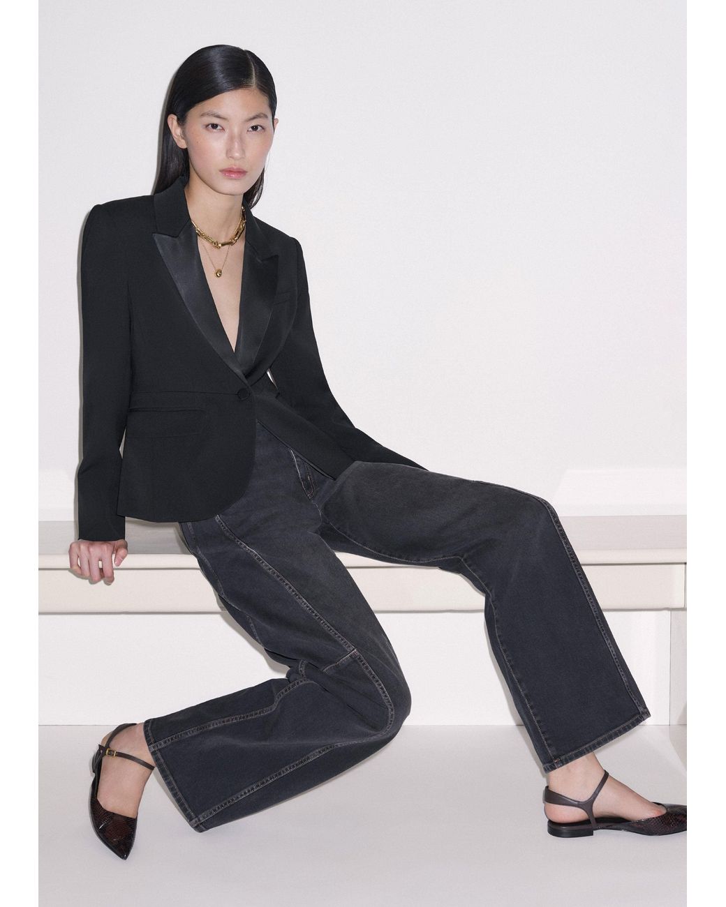 ME+EM Black Contour Tux Blazer