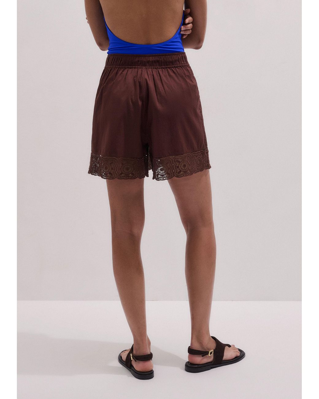 ME+EM Blue Cotton Lace Trim Shorts