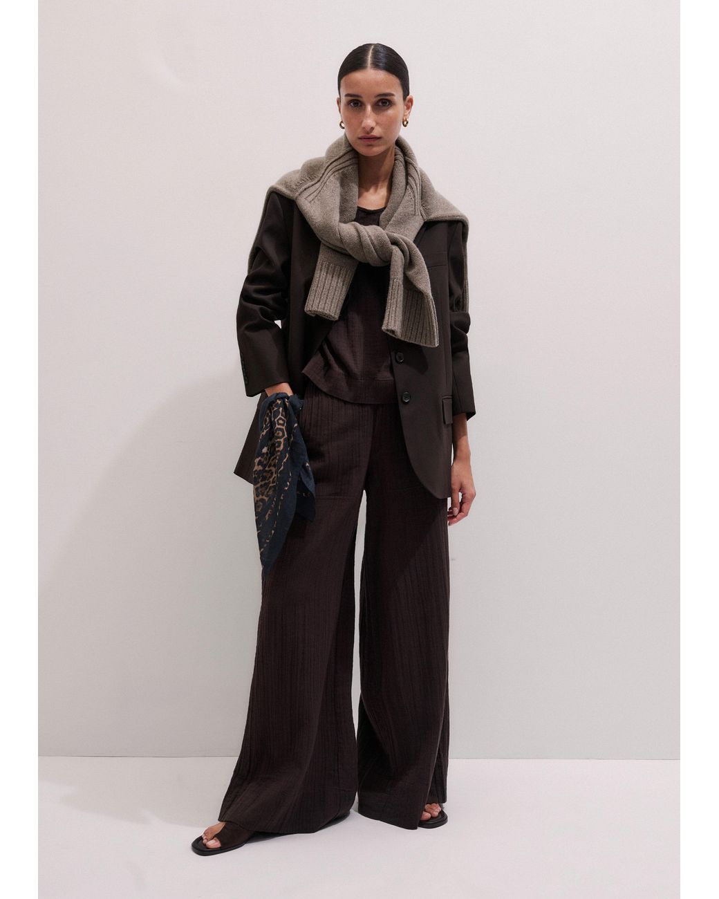 ME+EM Black Cheesecloth Wide-Leg Trouser
