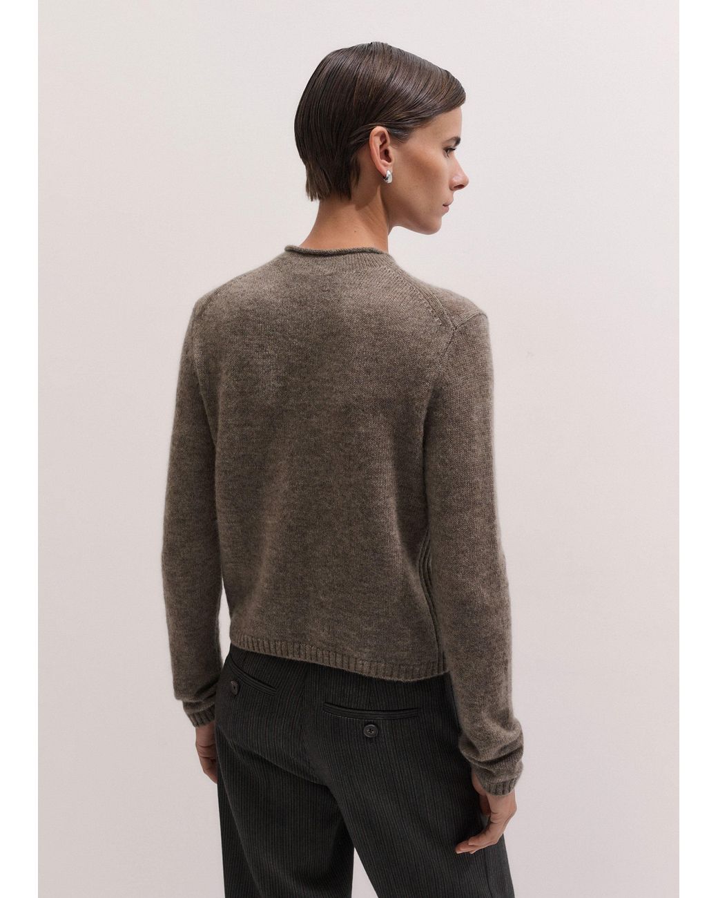 ME+EM Brown Merino Cashmere Silk High Neck Straight Jumper Hazelnut Melange