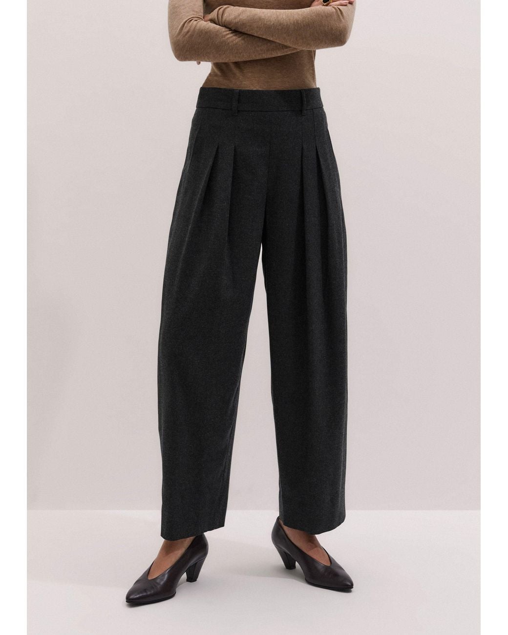 ME+EM Black Exaggerated Taper Trouser Charcoal Melange