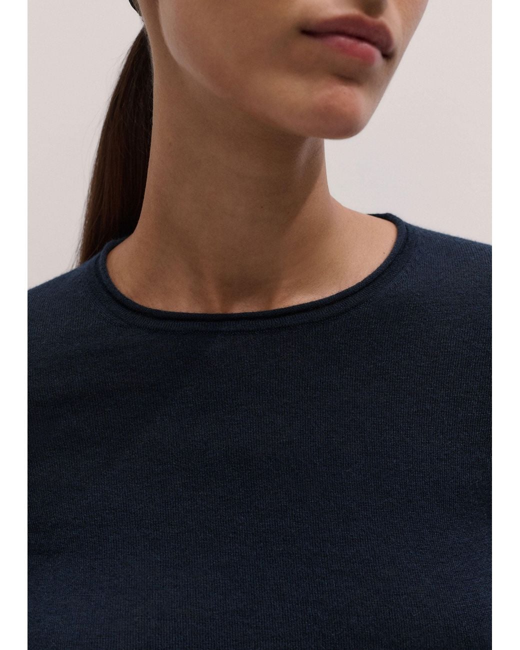 ME+EM Blue Barely There Jersey Stitch Crew Neck