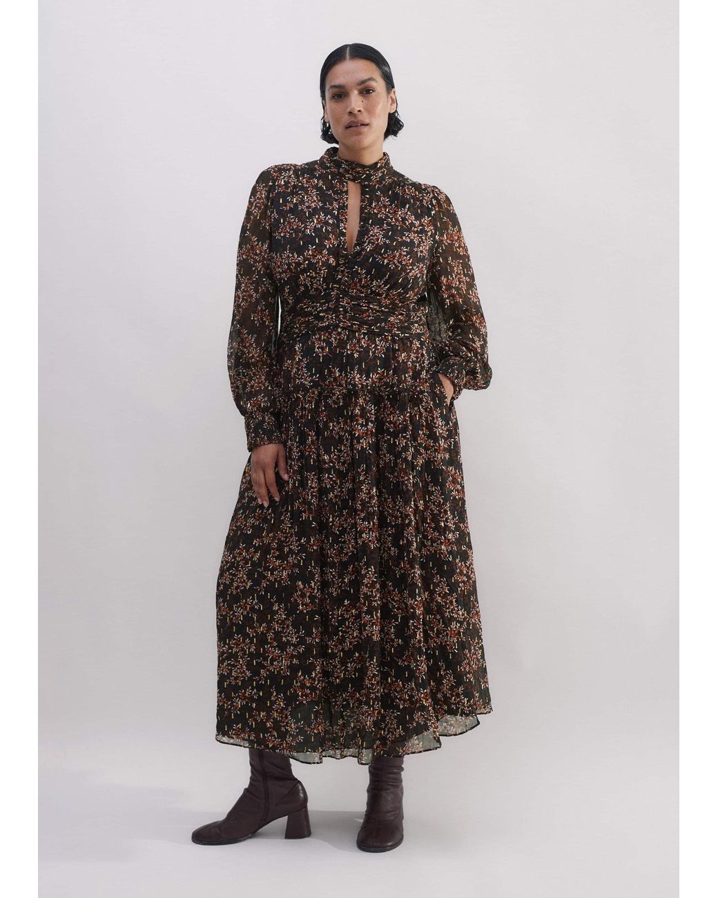 ME+EM Multicolor Shadow Berry Print Metallic Maxi Dress//Multi