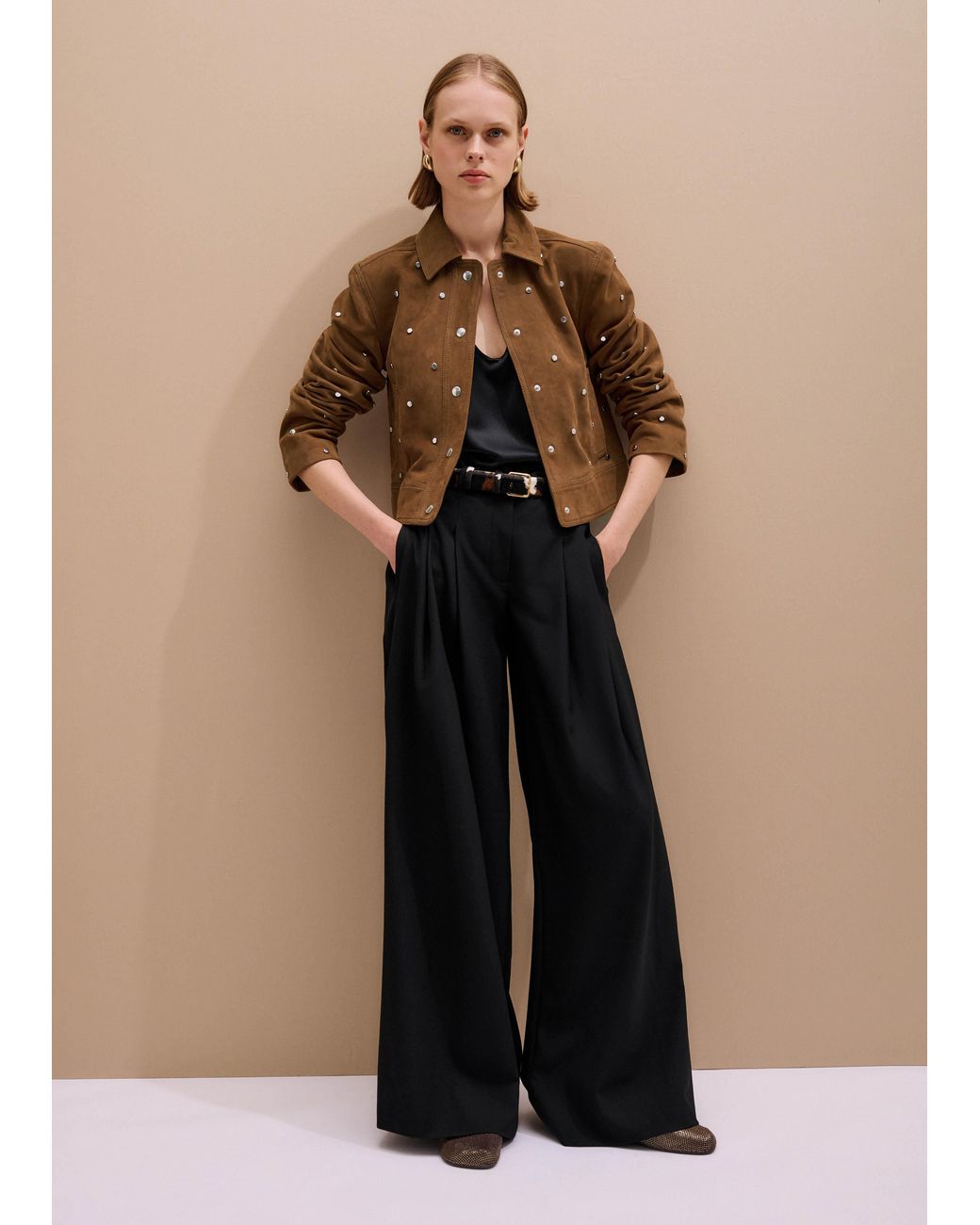 ME+EM Brown Relaxed Embellished Stud Jacket