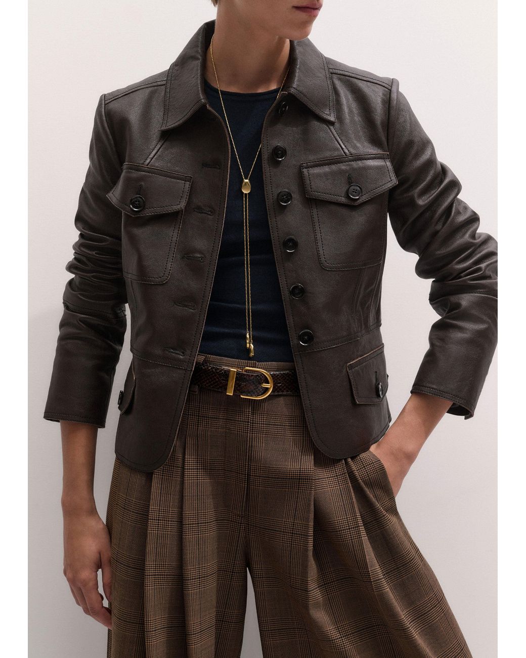 ME+EM Black Washed Leather Utility Jacket