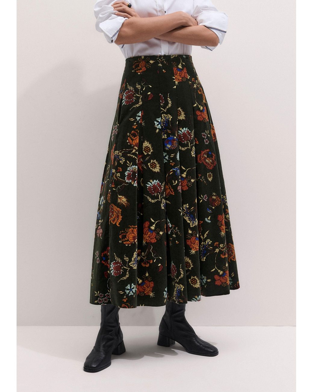 ME+EM Black Velvet Floral Garden Print Maxi Skirt