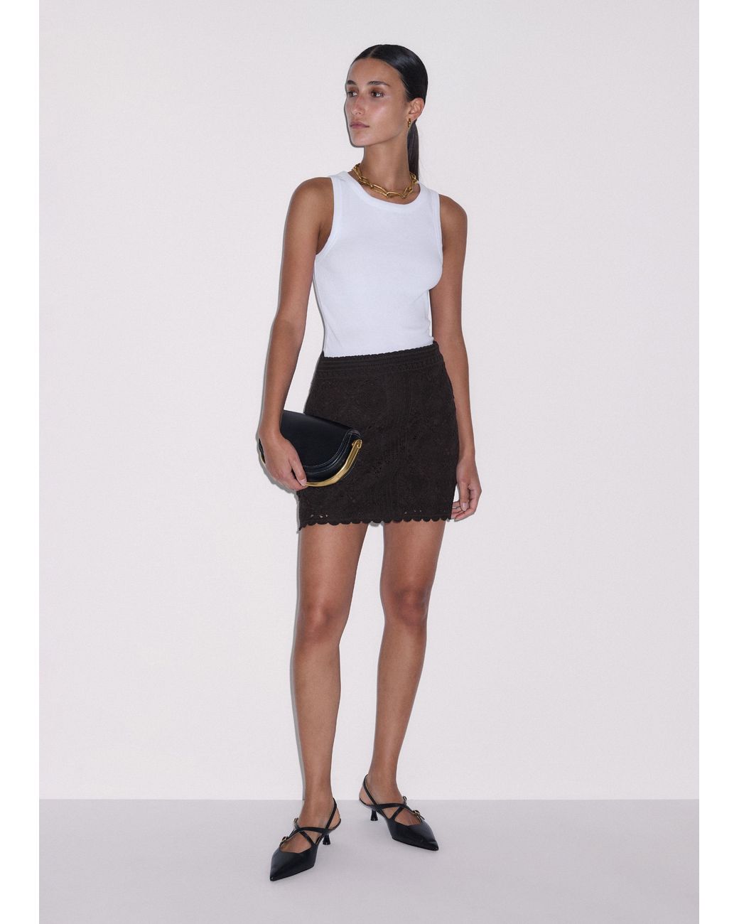 ME+EM Black Framed Crochet Mini Skirt + Slip