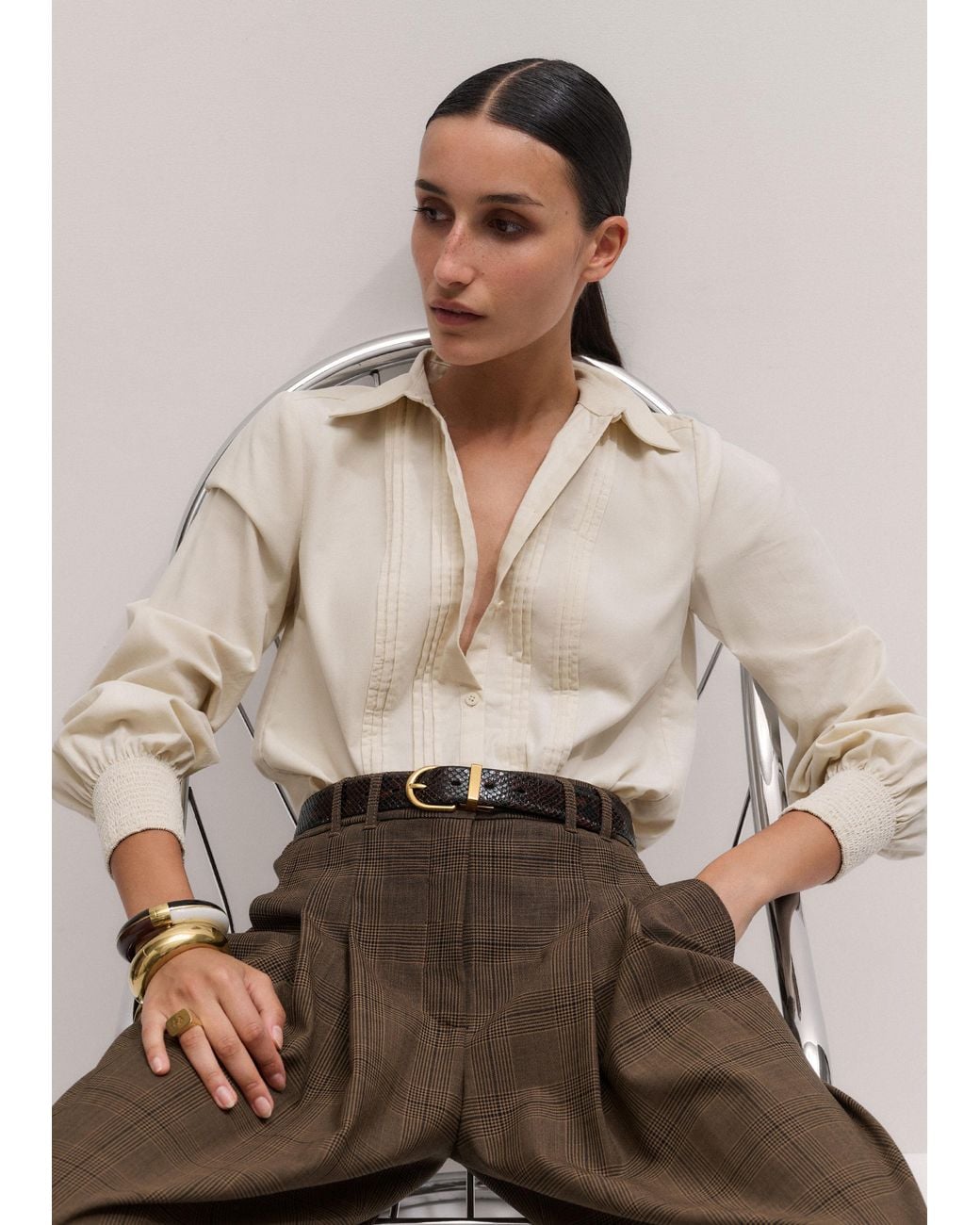 ME+EM Natural Micro Cord Slim Fitting Blouse