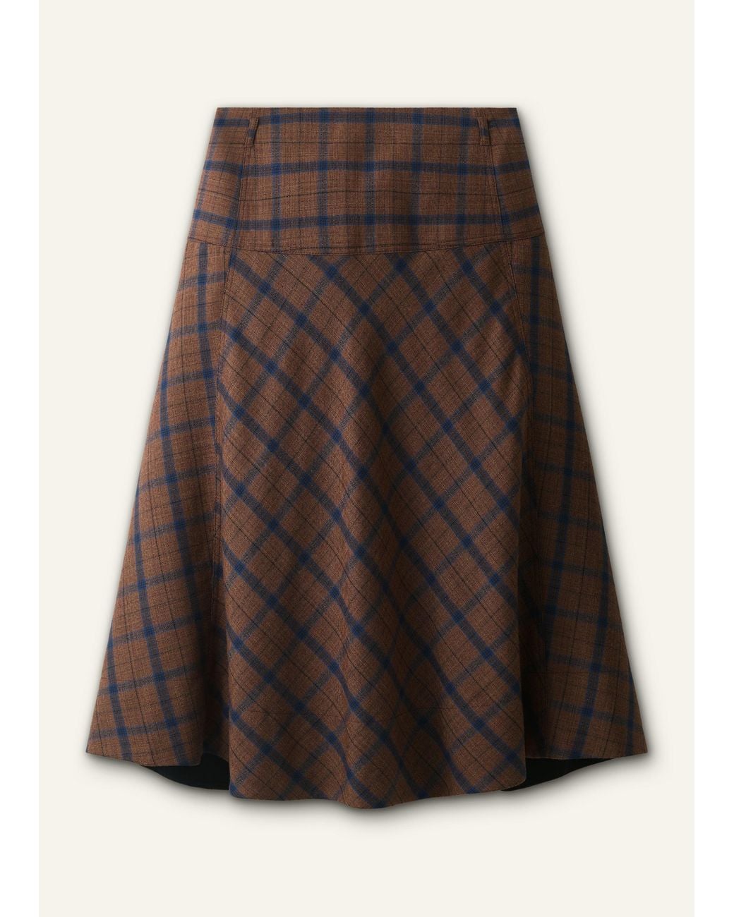 ME+EM Brown Check Fit And Flare Midi Skirt