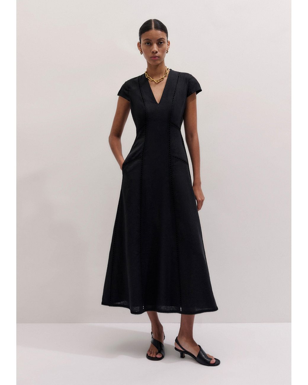 ME+EM Blue Crease-Less Embroidery Stitch Detail Maxi Dress