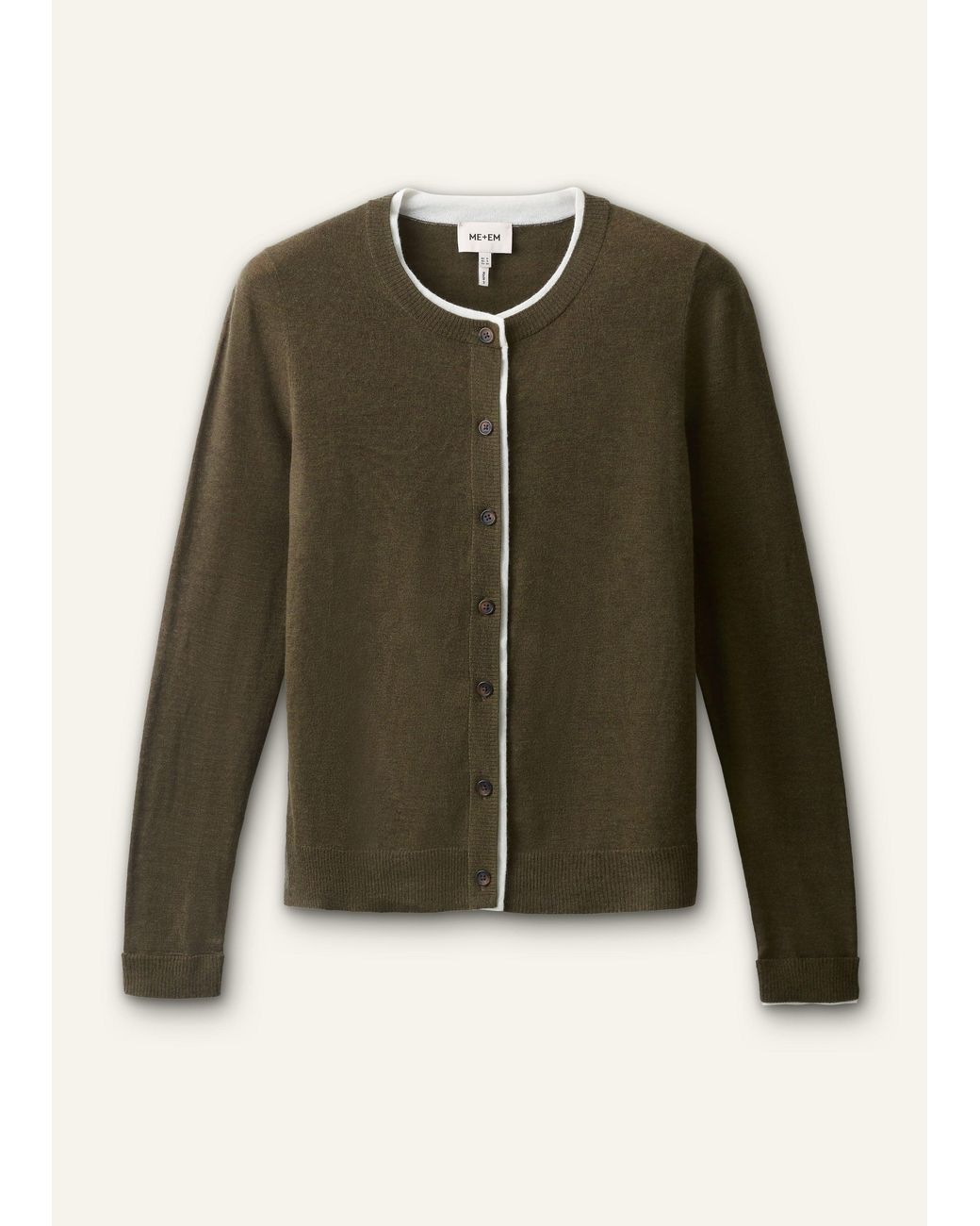 ME+EM Green Barely There Contrast Slim Cardigan Rich-Soft