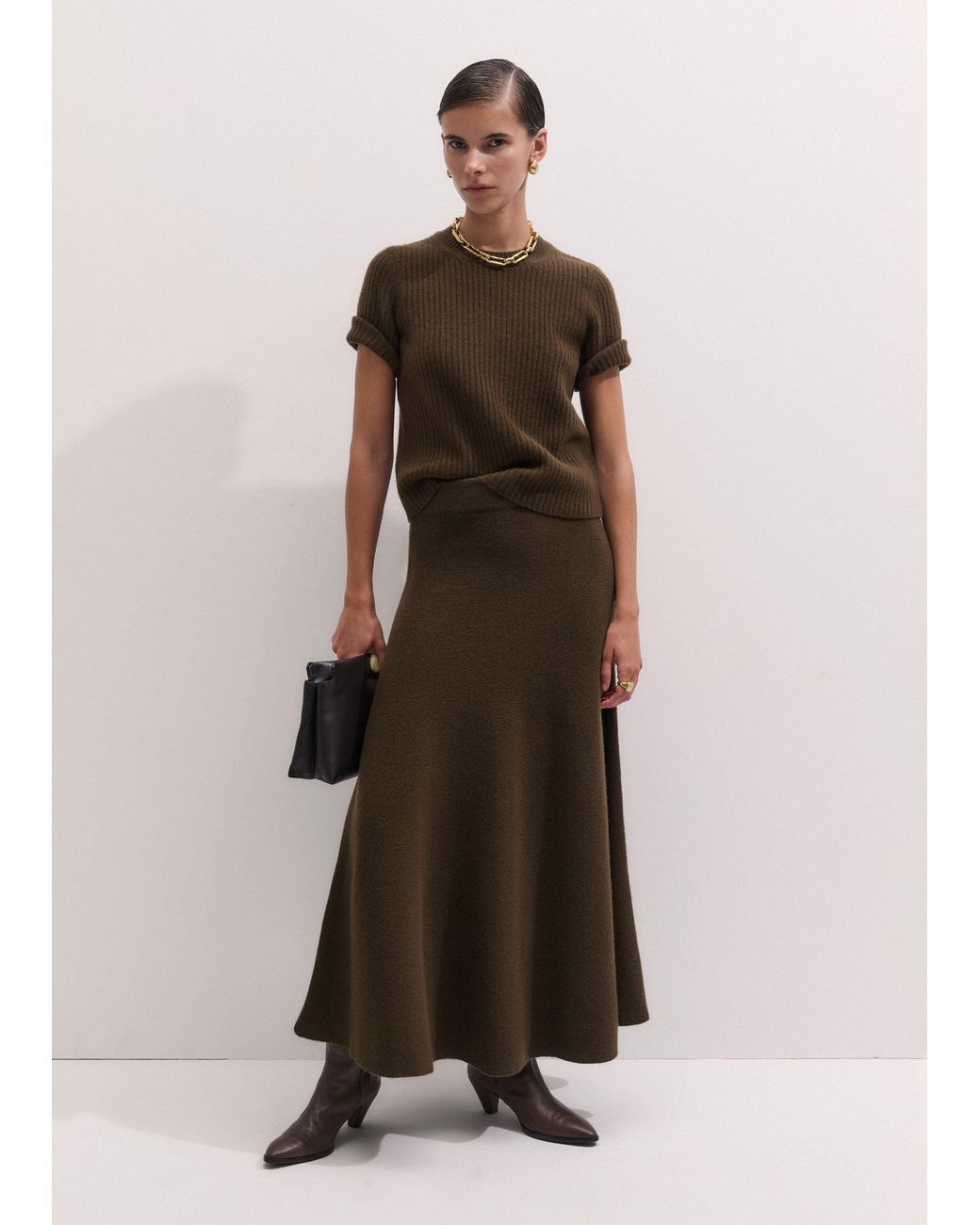 ME+EM Brown Merino Rib Straight Knit Tee