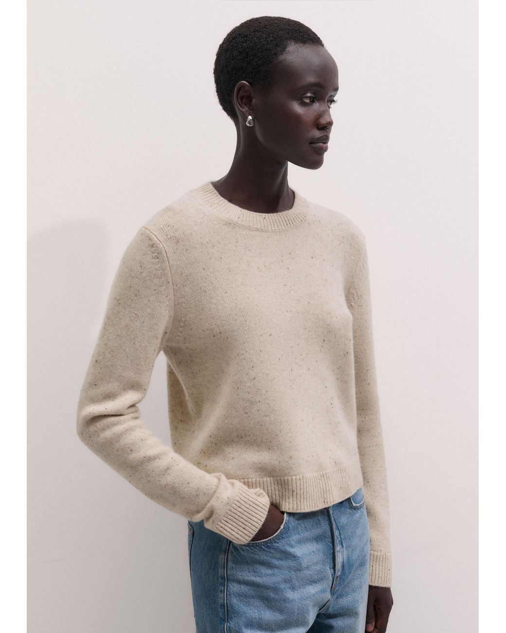 ME+EM Natural Relaxed Crop Sweater