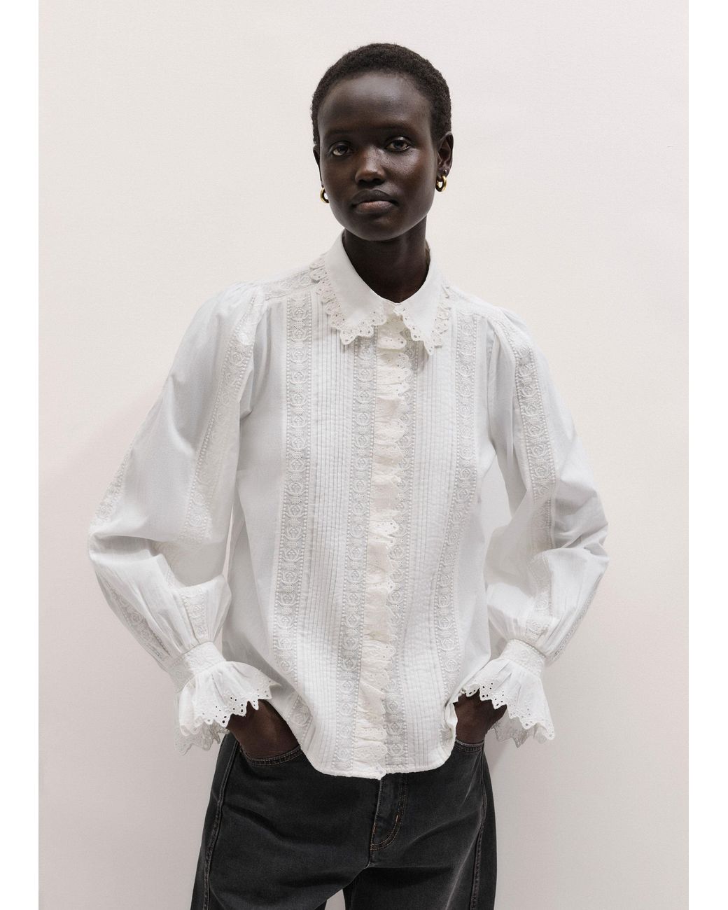 ME+EM Multicolor Cotton Voile Trim Detail Blouse