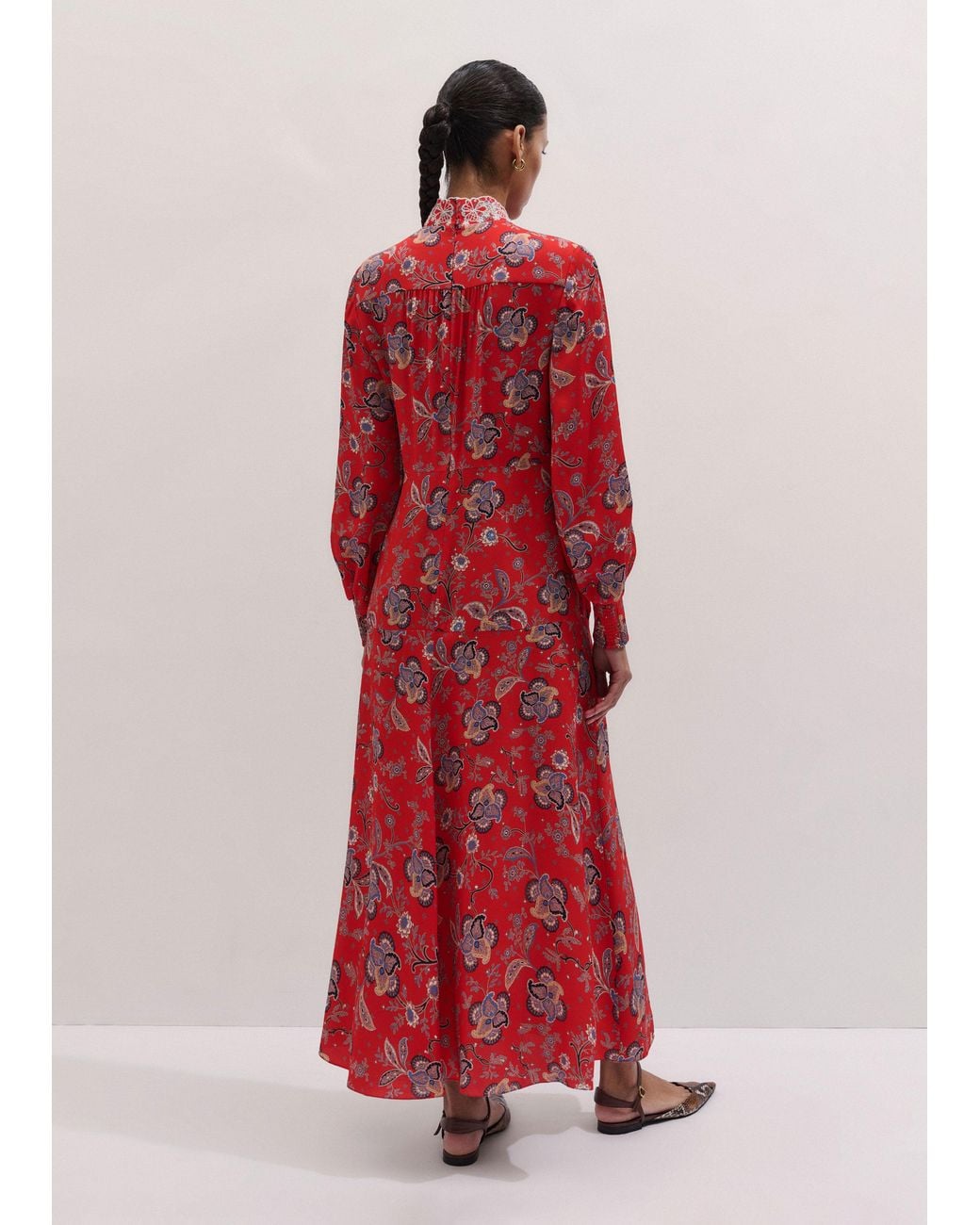 ME+EM Red Fit & Flare Ornate Paisley Print Maxi Dress