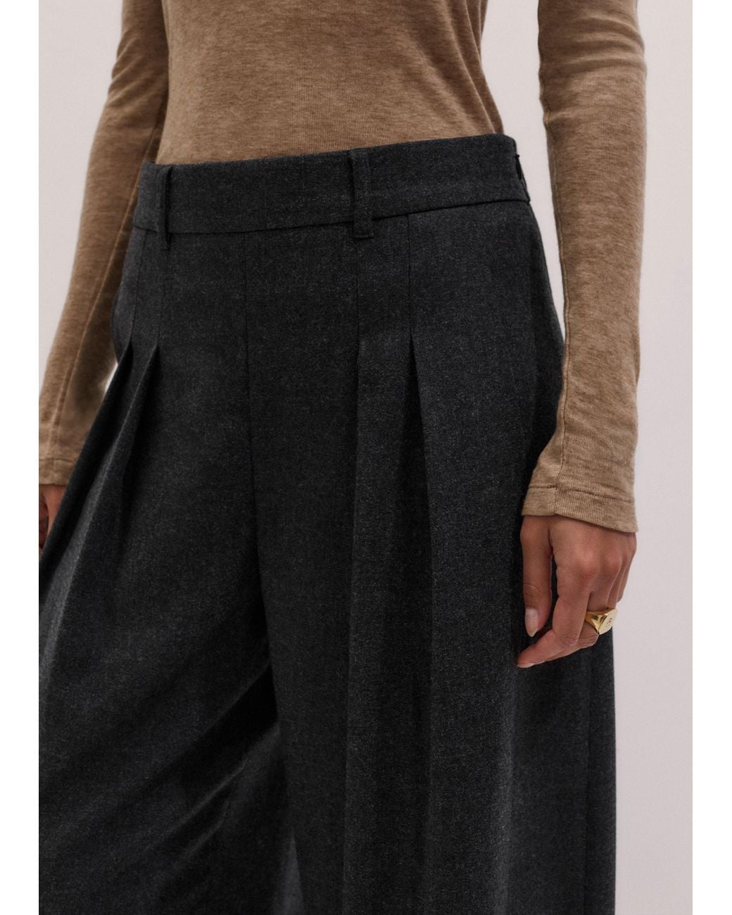 ME+EM Black Exaggerated Taper Trouser Charcoal Melange