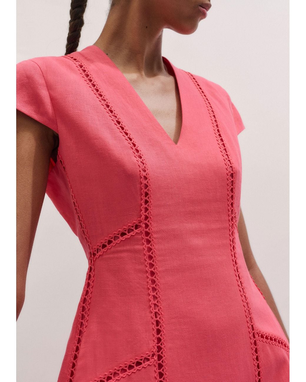 ME+EM Pink Crease-Less Embroidery Stitch Detail Maxi Dress