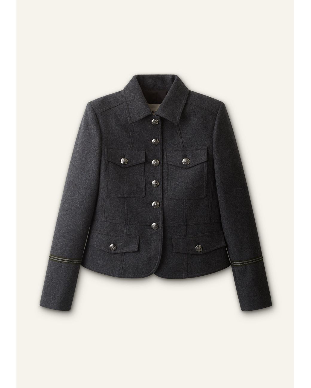 ME+EM Black Italian Wool Twill Military Jacket Melange