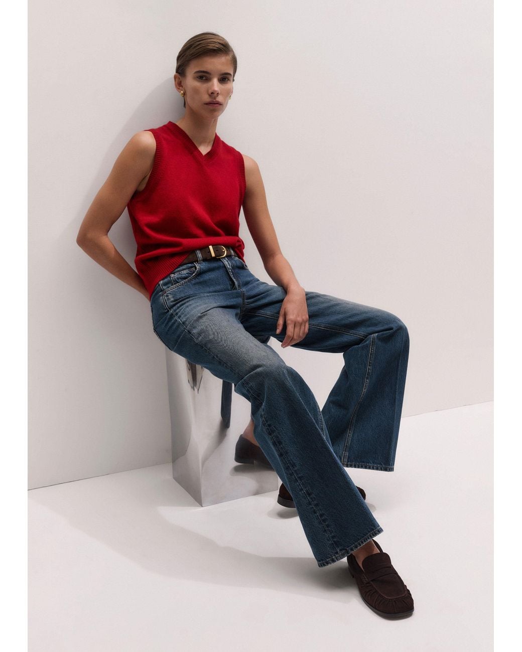 ME+EM Red V-Neck Relaxed Knit Tank