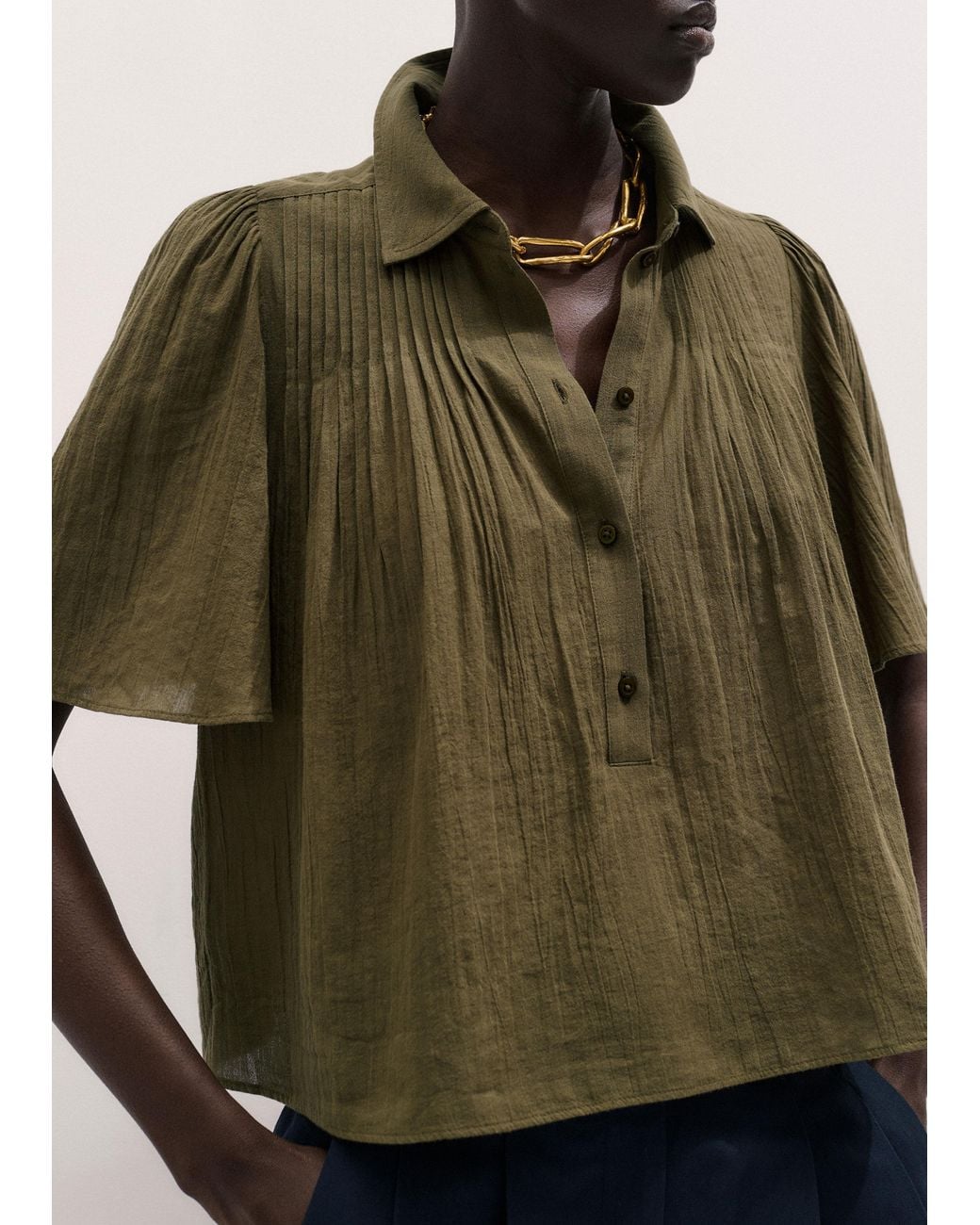 ME+EM Multicolor Cotton Swing Short Sleeve Blouse