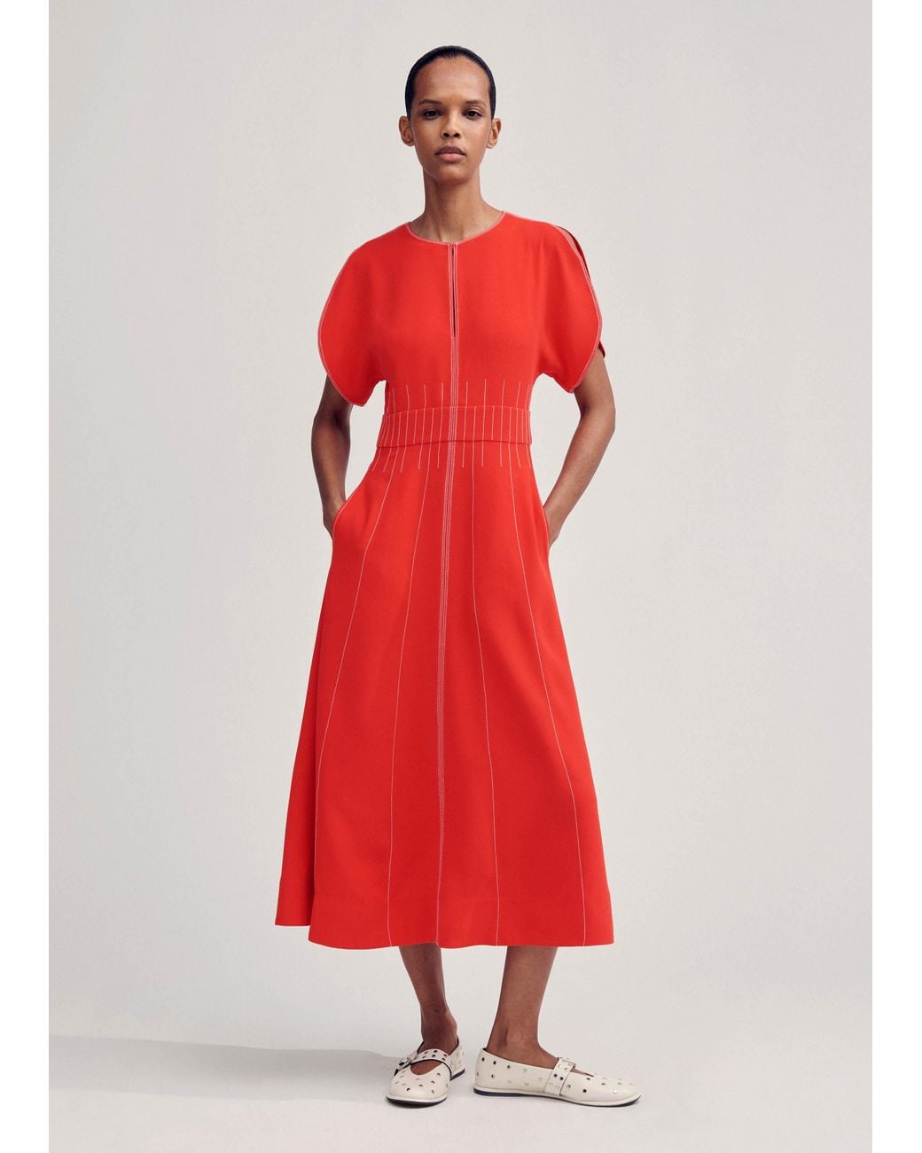 knee length dresses for ladies Forest Green Contrast Stitch Midi Sweater Dress