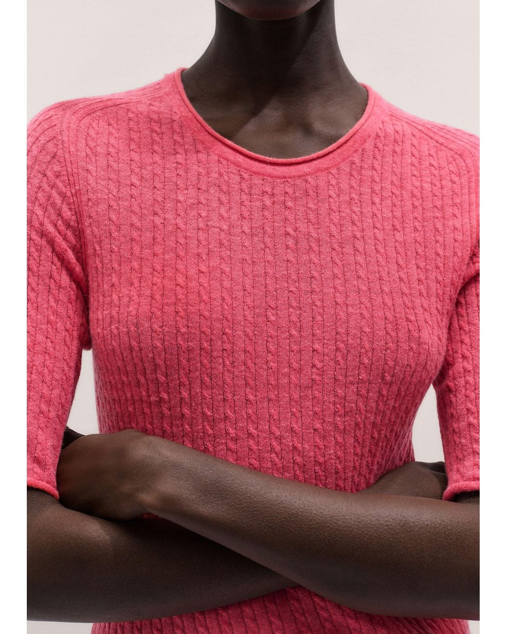 ME+EM Pink Lofty Fine Cable Knit Slim Tee