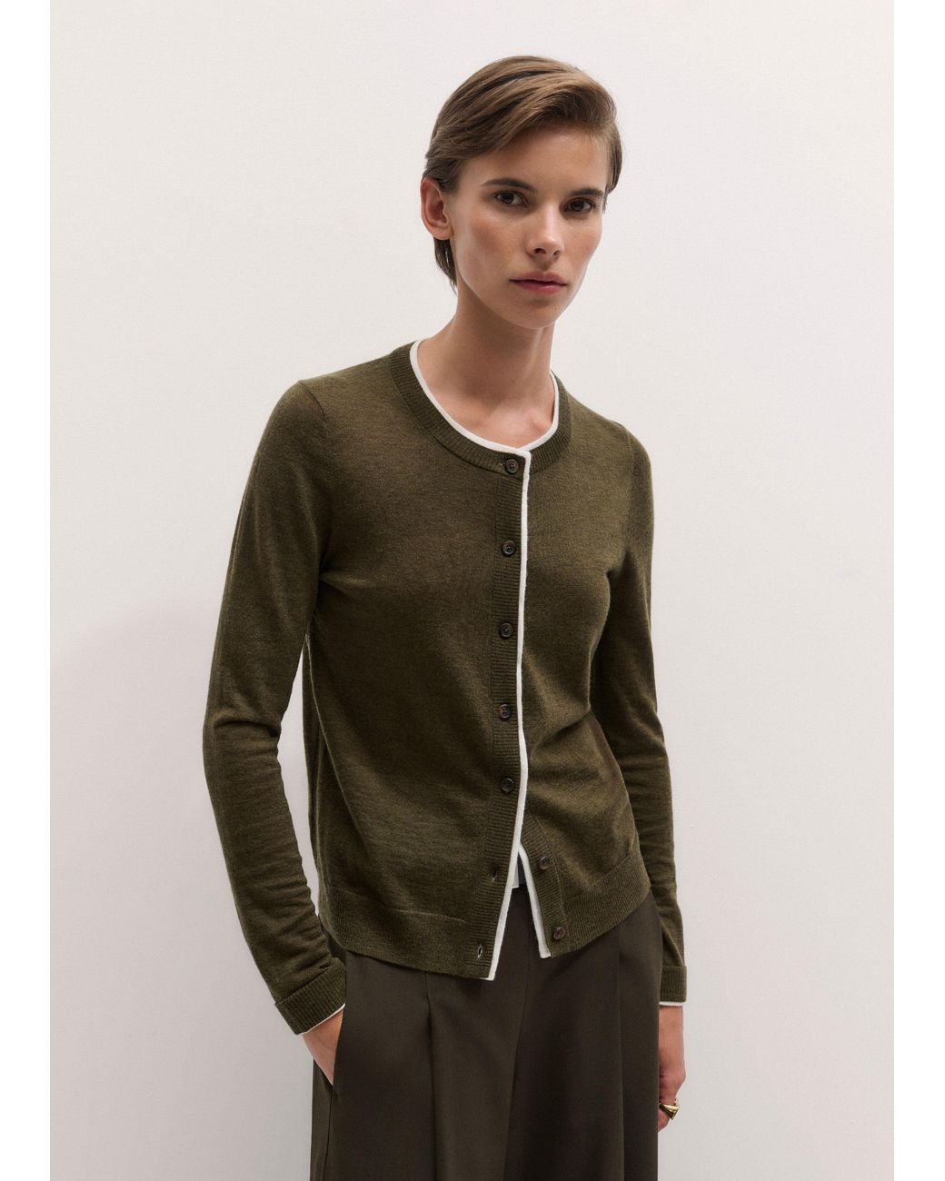 ME+EM Green Barely There Contrast Slim Cardigan Rich-Soft