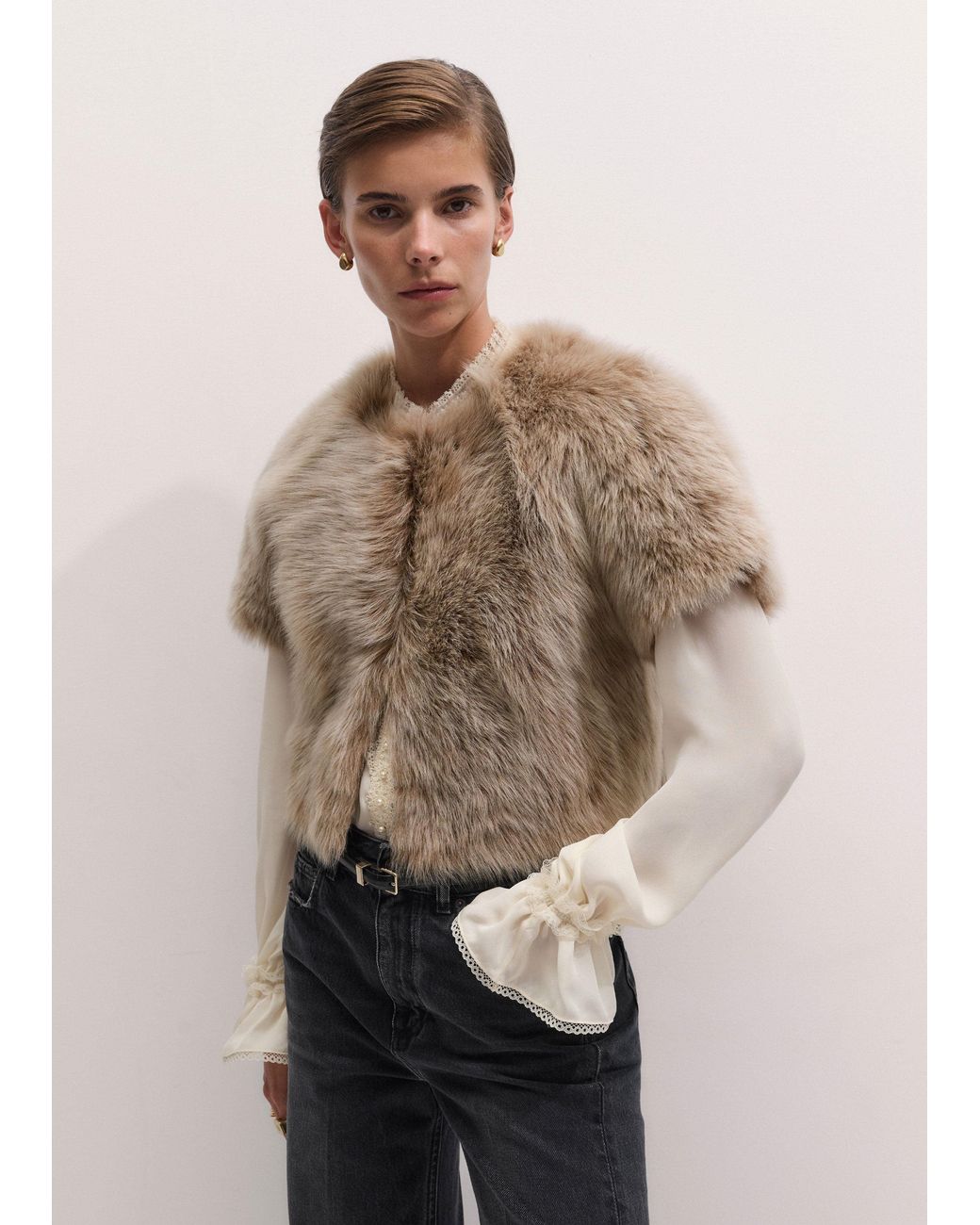 ME+EM Brown Crop Shearling Jacket
