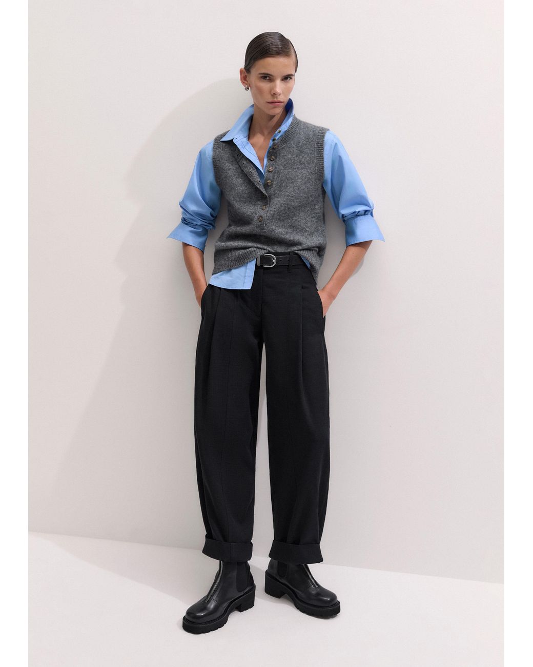 ME+EM Blue Tailored Barrel Trouser