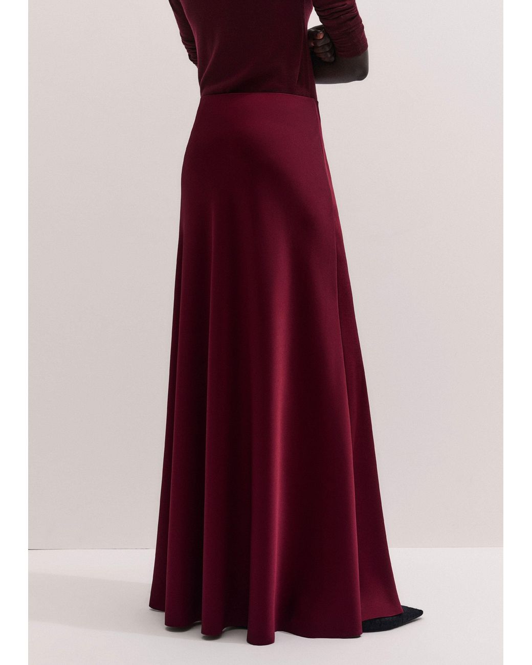 ME+EM Red Satin Bias Cut Full Length Skirt