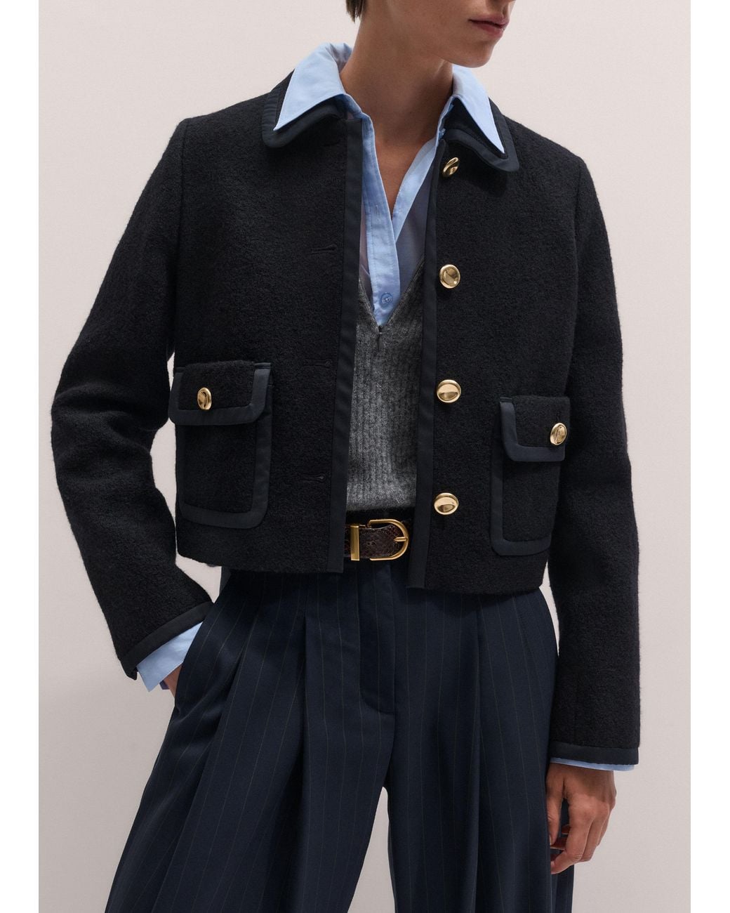 ME+EM Black Straight Cropped Bound Jacket