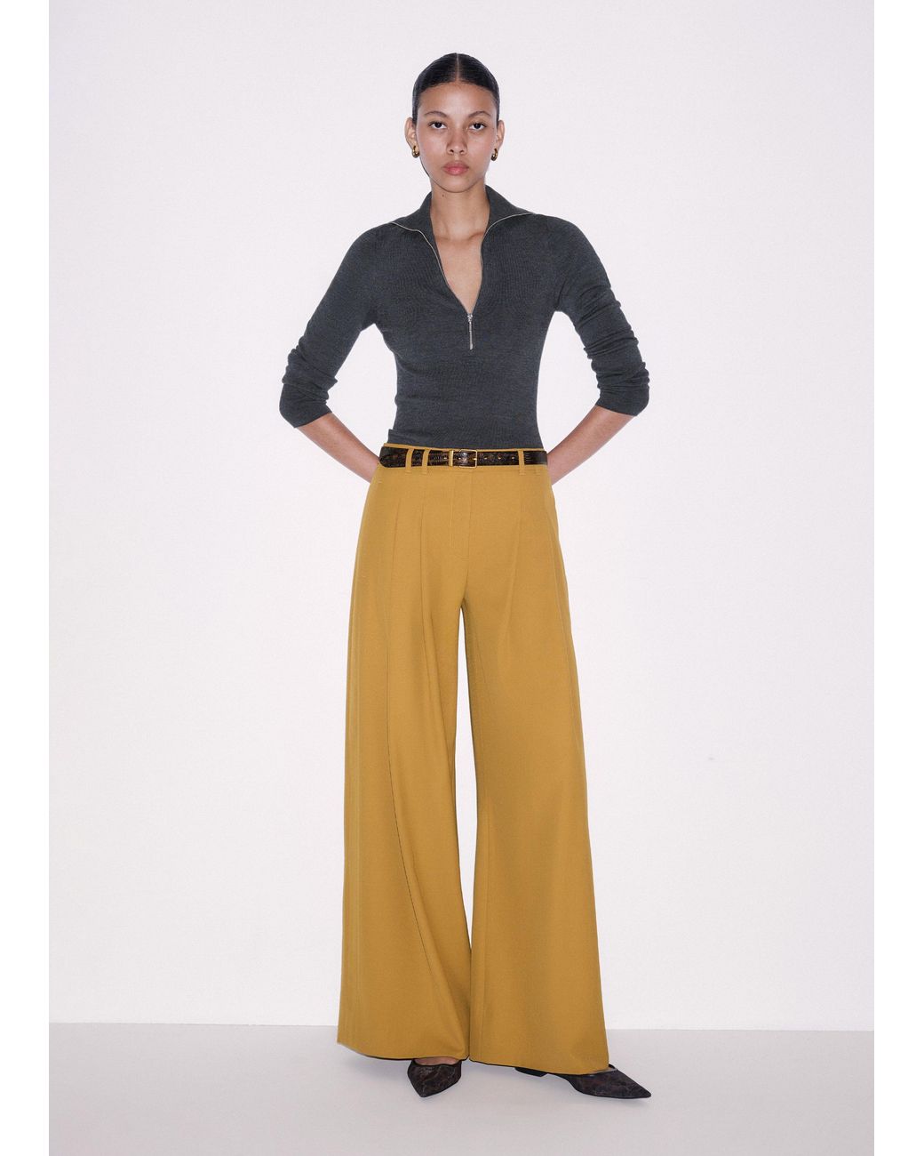 ME+EM Multicolor Wide-Leg Pleated Trouser