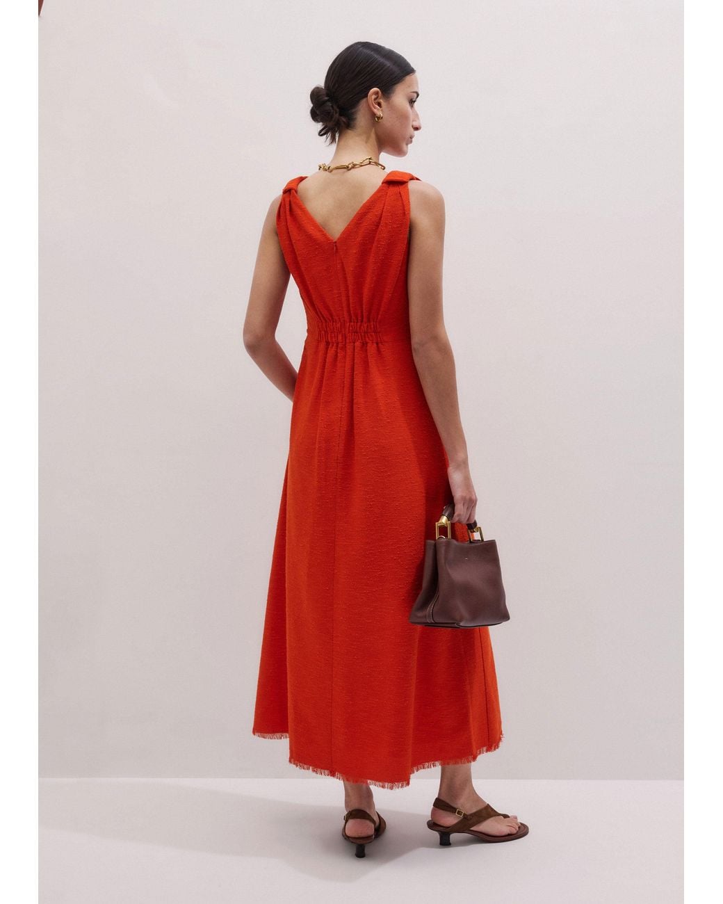 ME+EM Red Twisted Strap Fit And Flare Maxi Dress